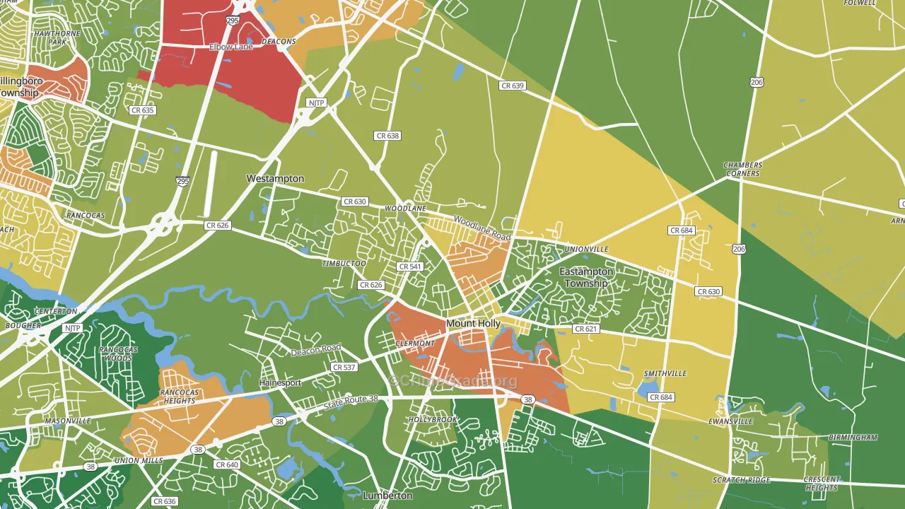 Mount Holly, NJ Map of Robbery Rates