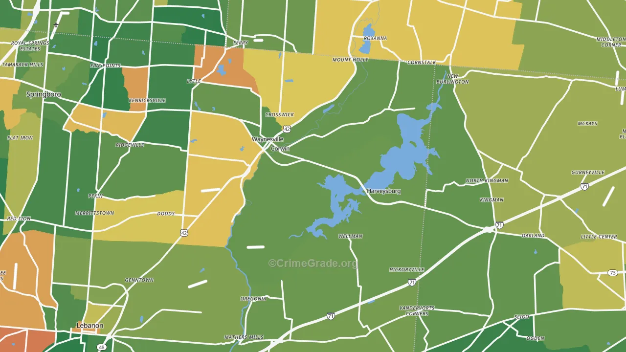 Mount Holly, OH Map of Robbery Rates