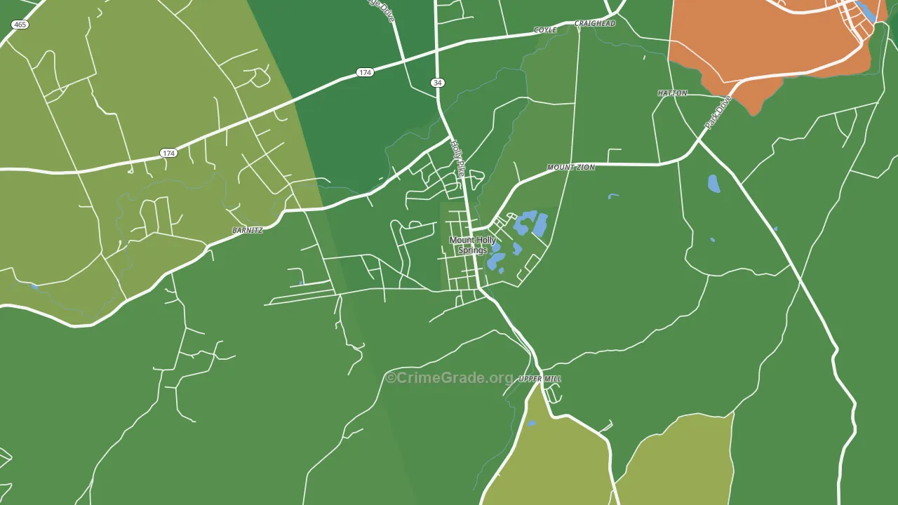 Mount Holly Springs, PA Map of Robbery Rates
