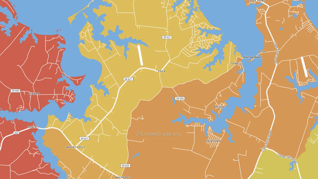 Mount Holly, VA Map of Robbery Rates