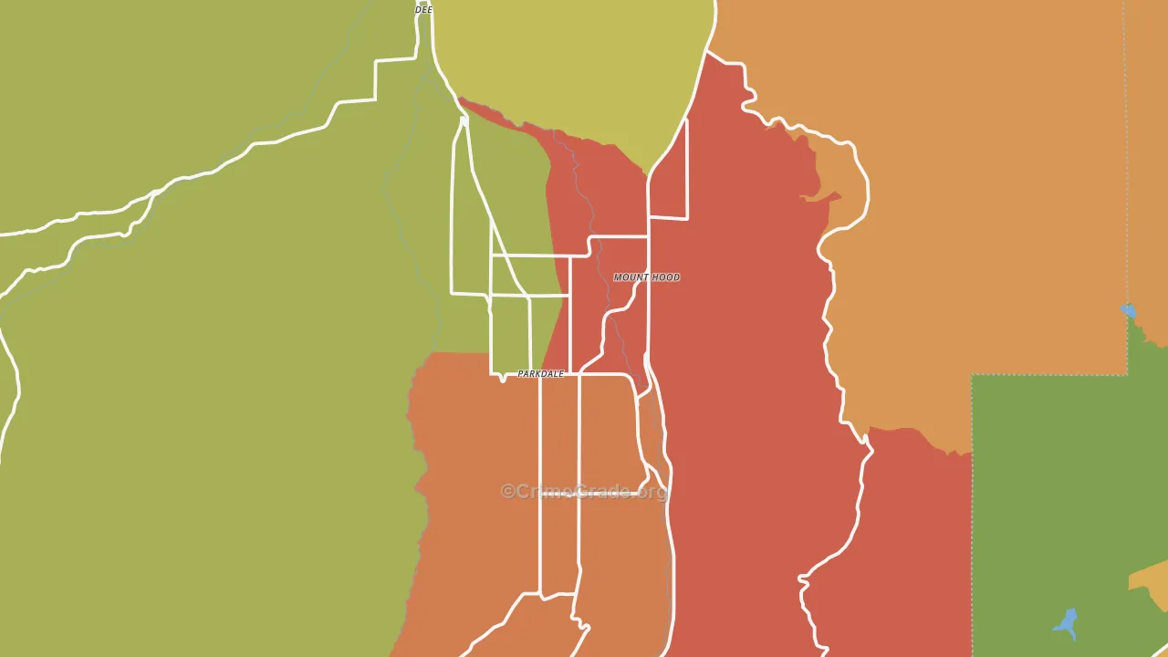 Mount Hood-Parkdale, OR Map of Robbery Rates