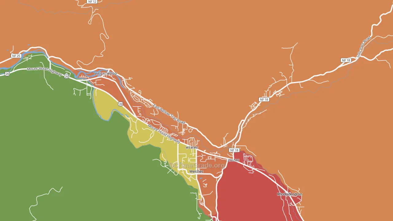 Mount Hood Village, OR Map of Robbery Rates