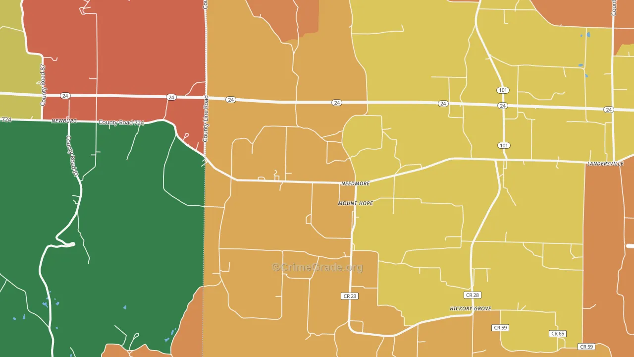 Mount Hope, AL Map of Robbery Rates