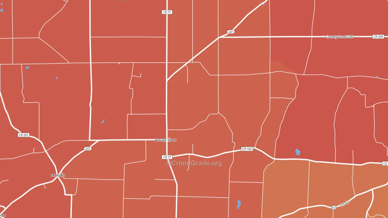 Mount Hope, OH Map of Robbery Rates