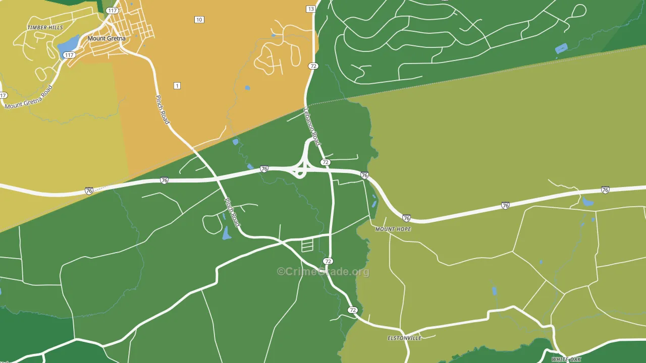 Mount Hope, PA Map of Robbery Rates