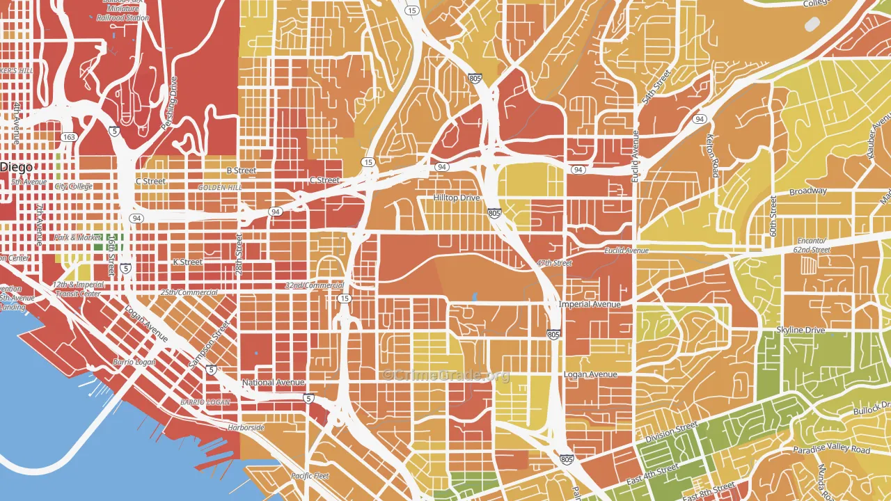 Mount Hope, San Diego, CA Map of Robbery Rates