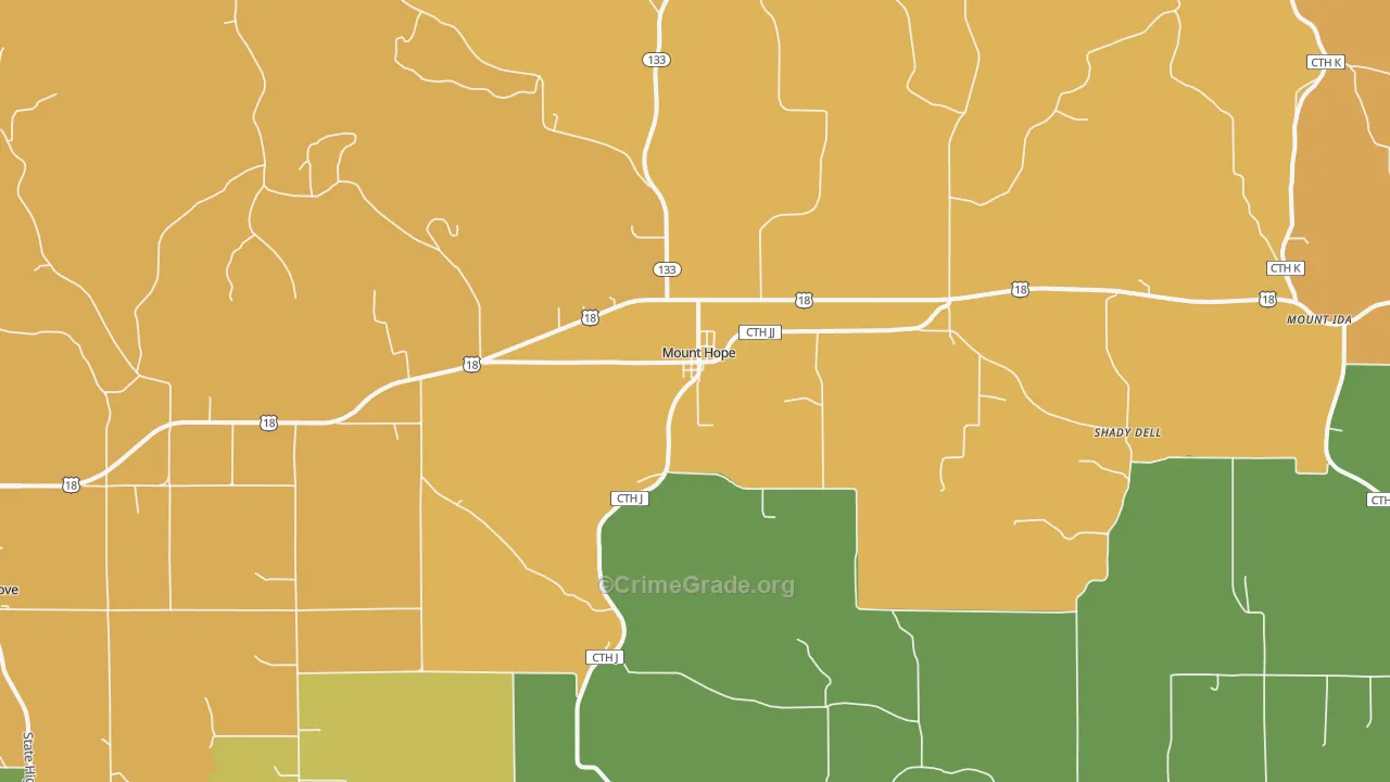Mount Hope, WI Map of Robbery Rates