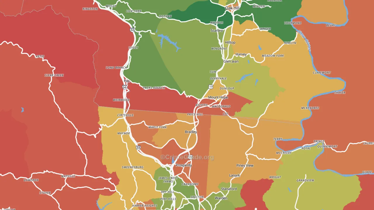 Mount Hope, WV Map of Robbery Rates