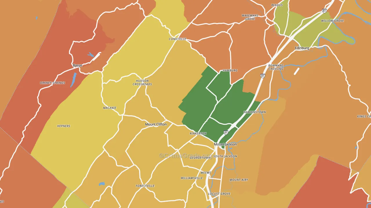 Mount Jackson, VA Map of Robbery Rates