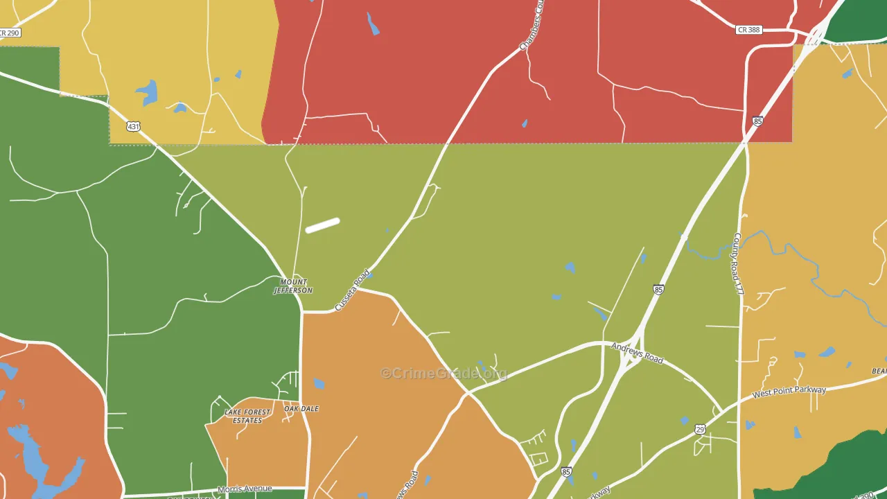 Mount Jefferson, AL Map of Robbery Rates