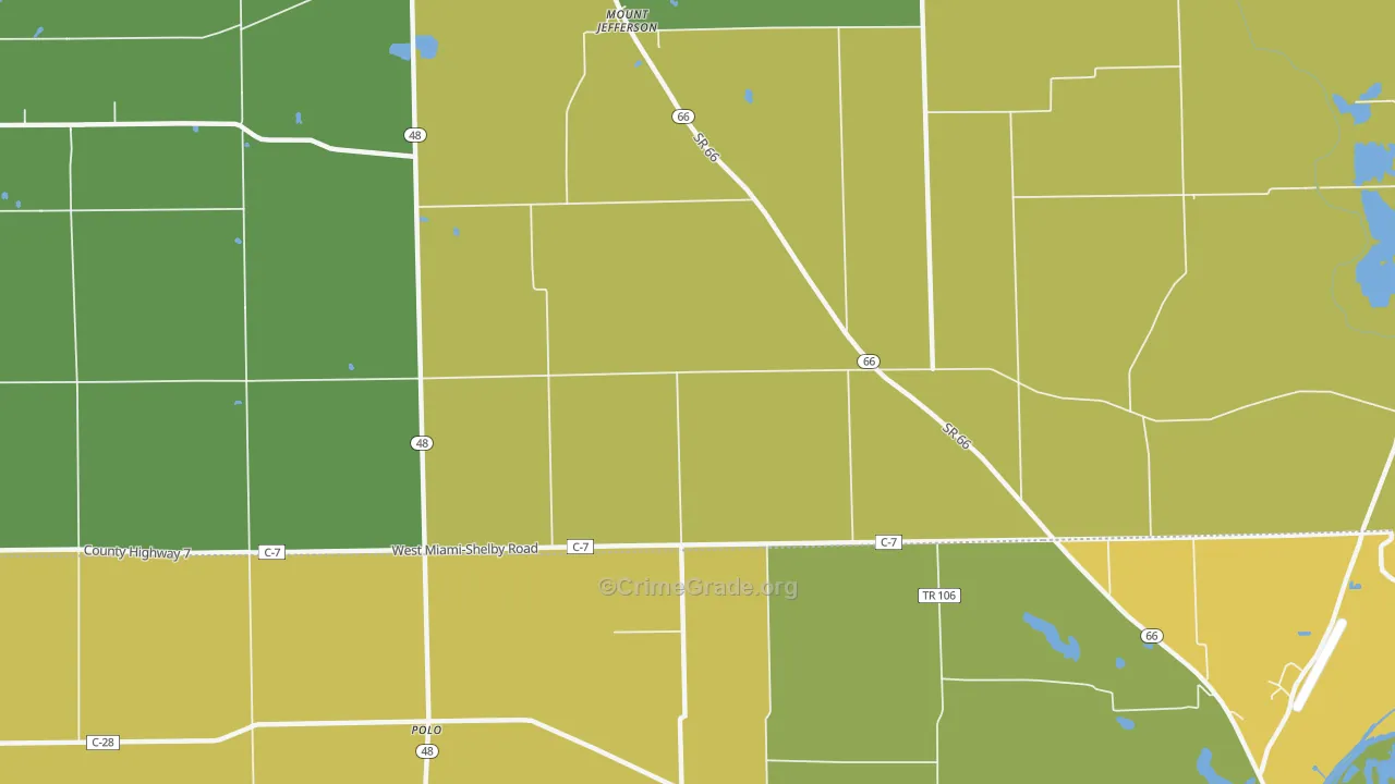 Mount Jefferson, OH Map of Robbery Rates