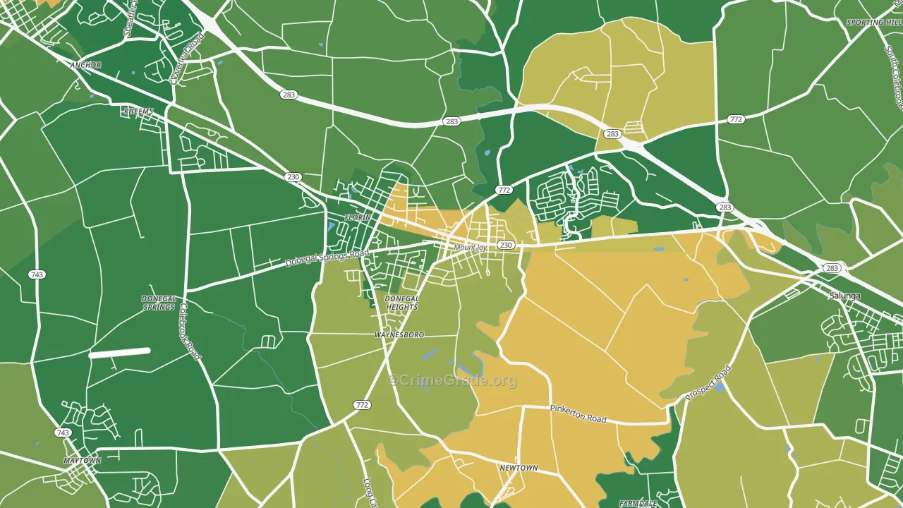 Mount Joy, PA Map of Robbery Rates