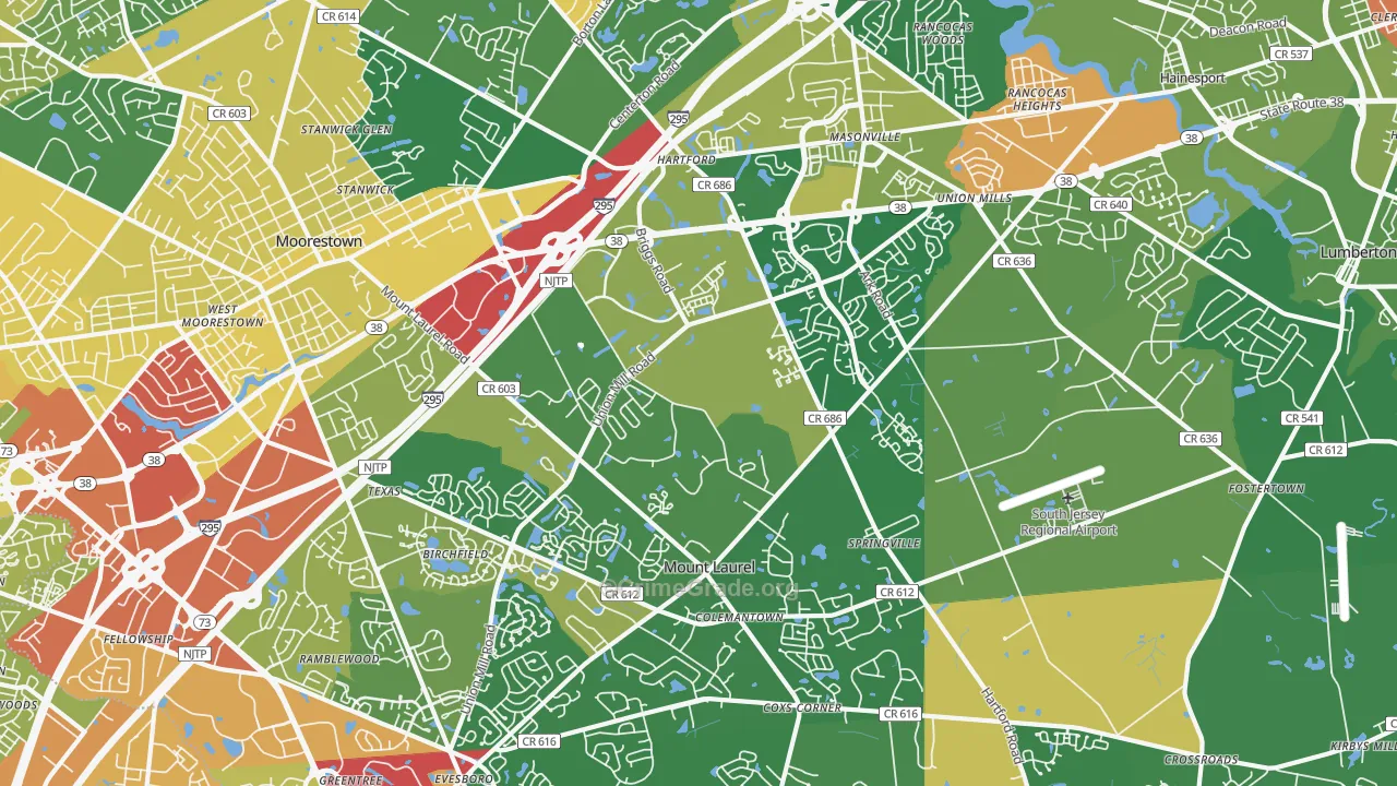 Mount Laurel, NJ Map of Robbery Rates