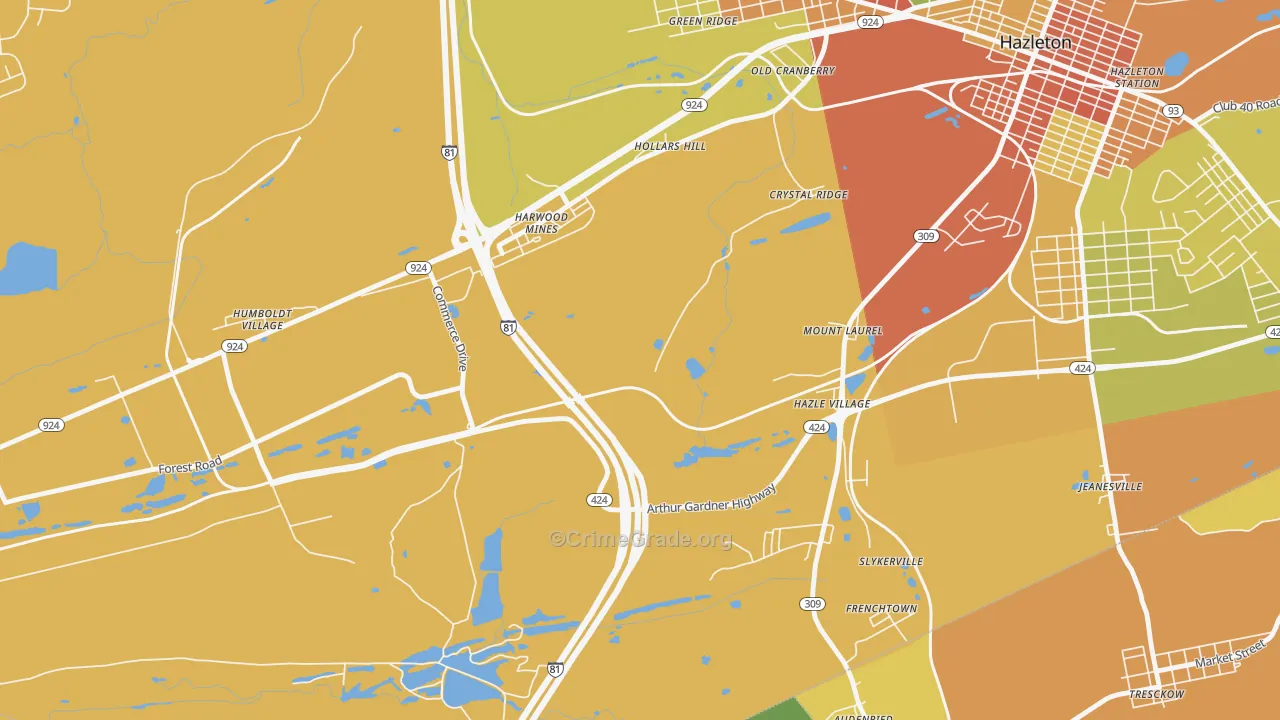 Mount Laurel, PA Map of Robbery Rates