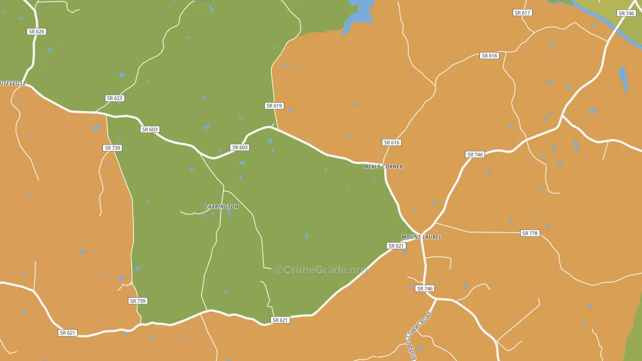 Mount Laurel, VA Map of Robbery Rates
