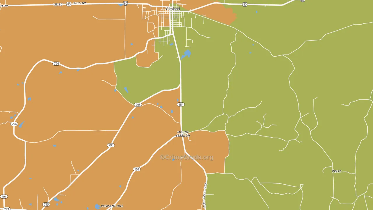 Mount Lebanon, LA Map of Robbery Rates
