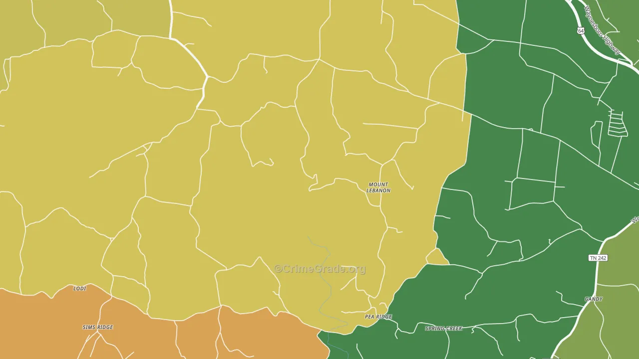 Mount Lebanon, TN Map of Robbery Rates