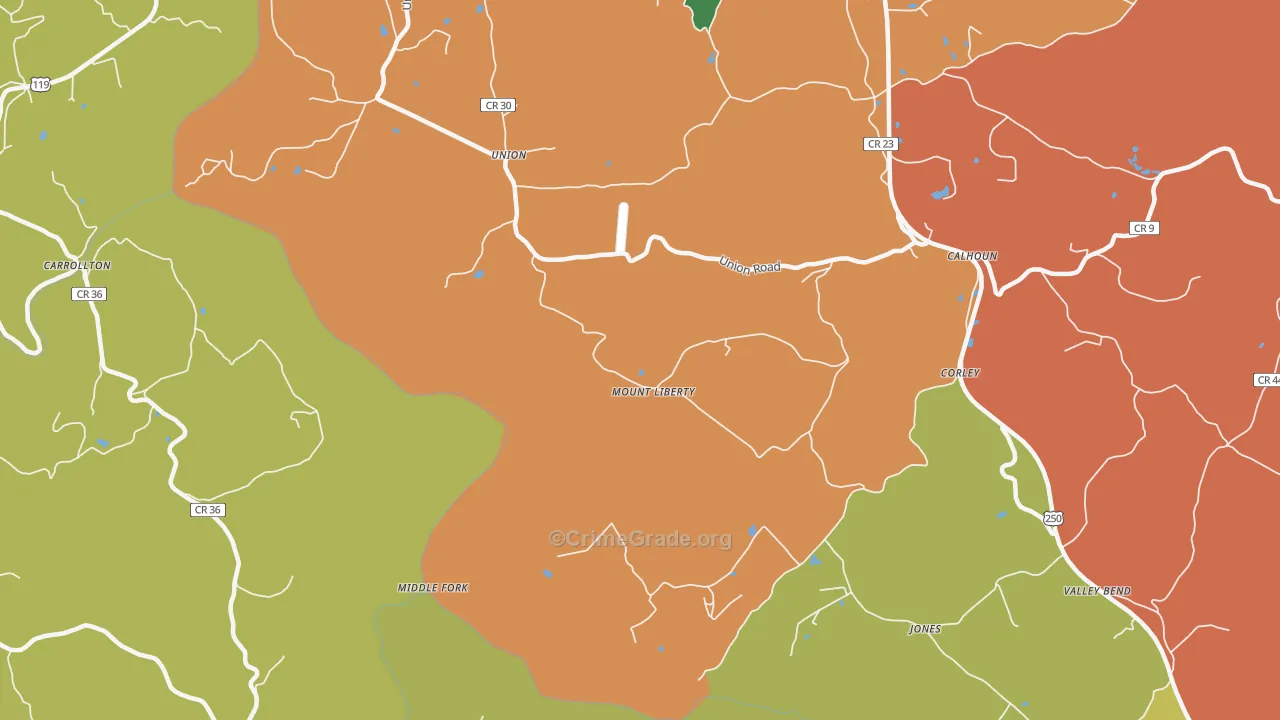 Mount Liberty, WV Map of Robbery Rates