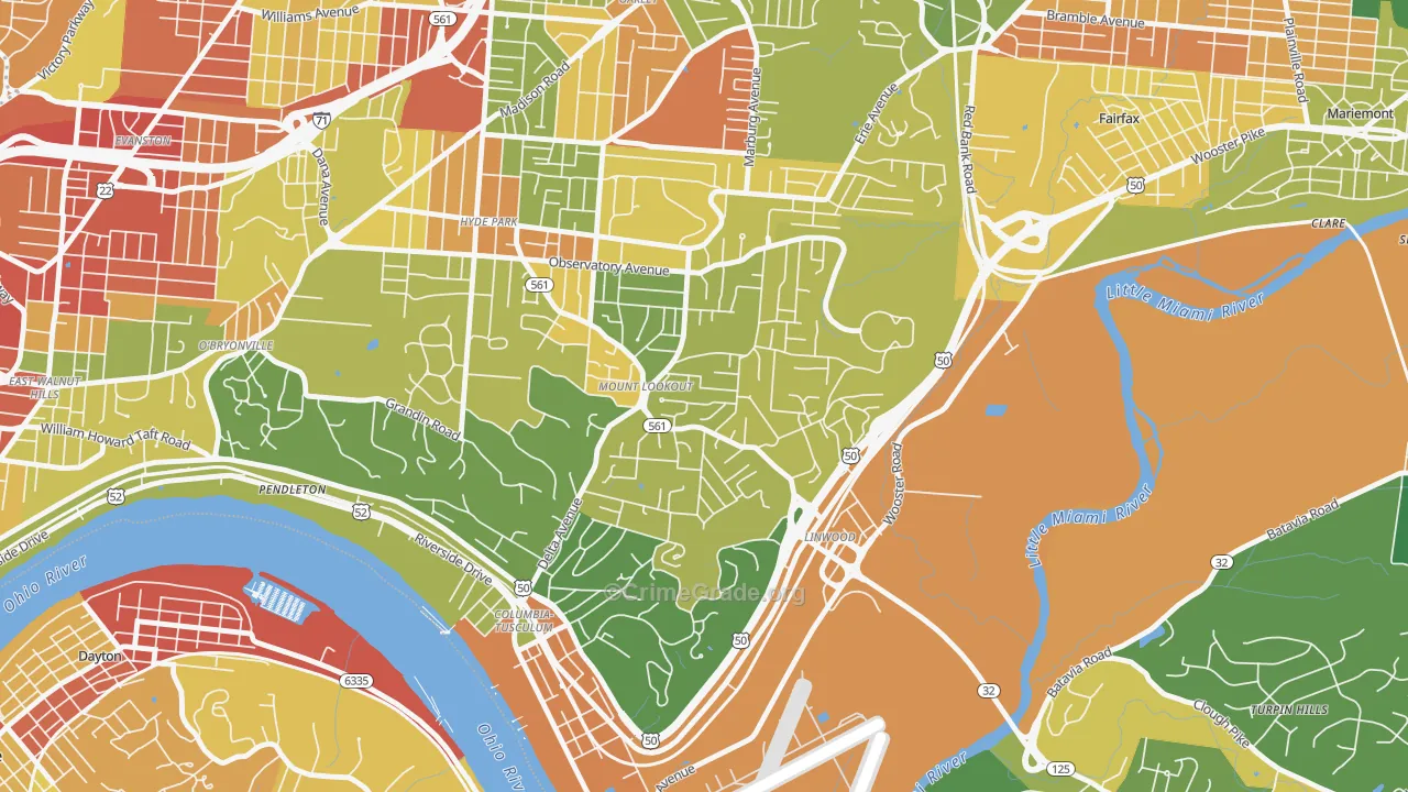 Mount Lookout, Cincinnati, OH Map of Robbery Rates