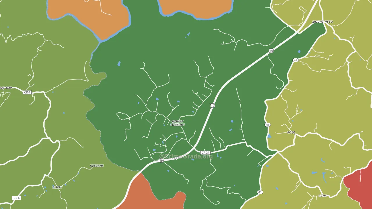 Mount Lookout, WV Map of Robbery Rates