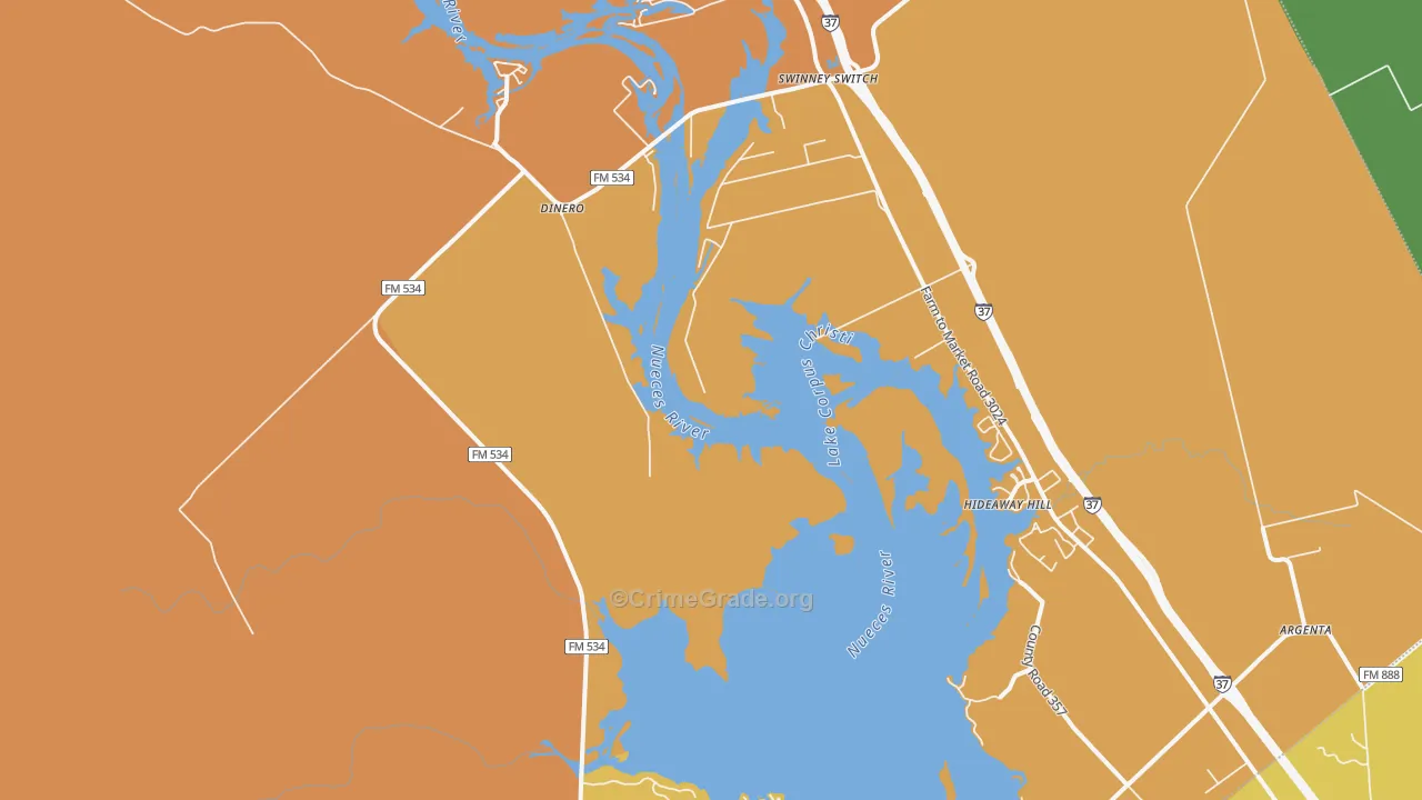 Mount Lucas, TX Map of Robbery Rates