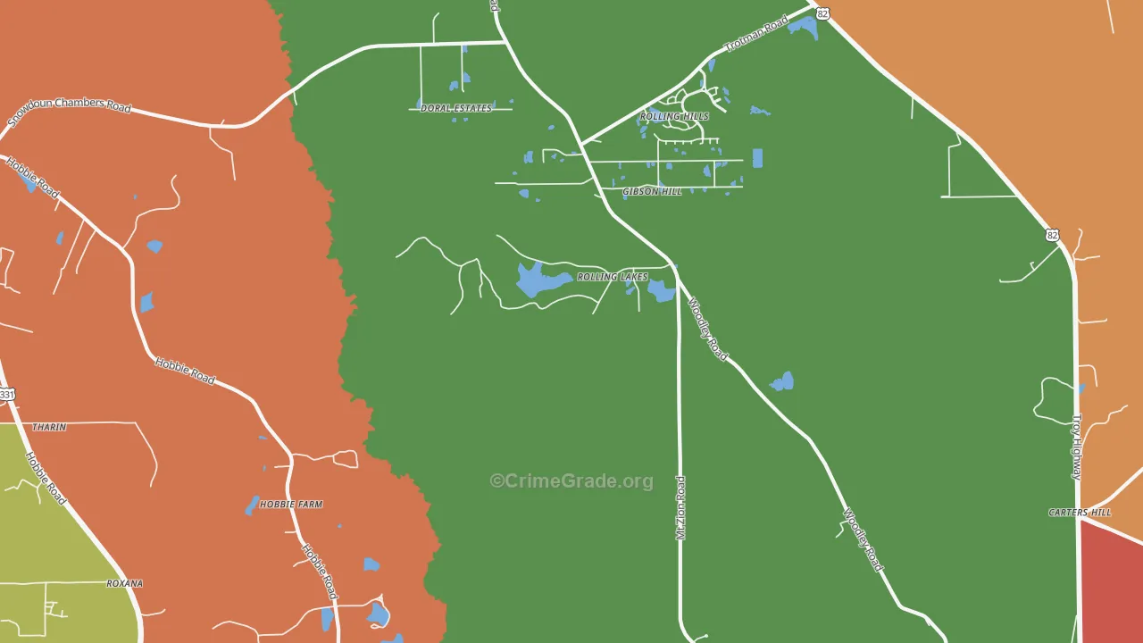Mount Meigs, AL Map of Robbery Rates