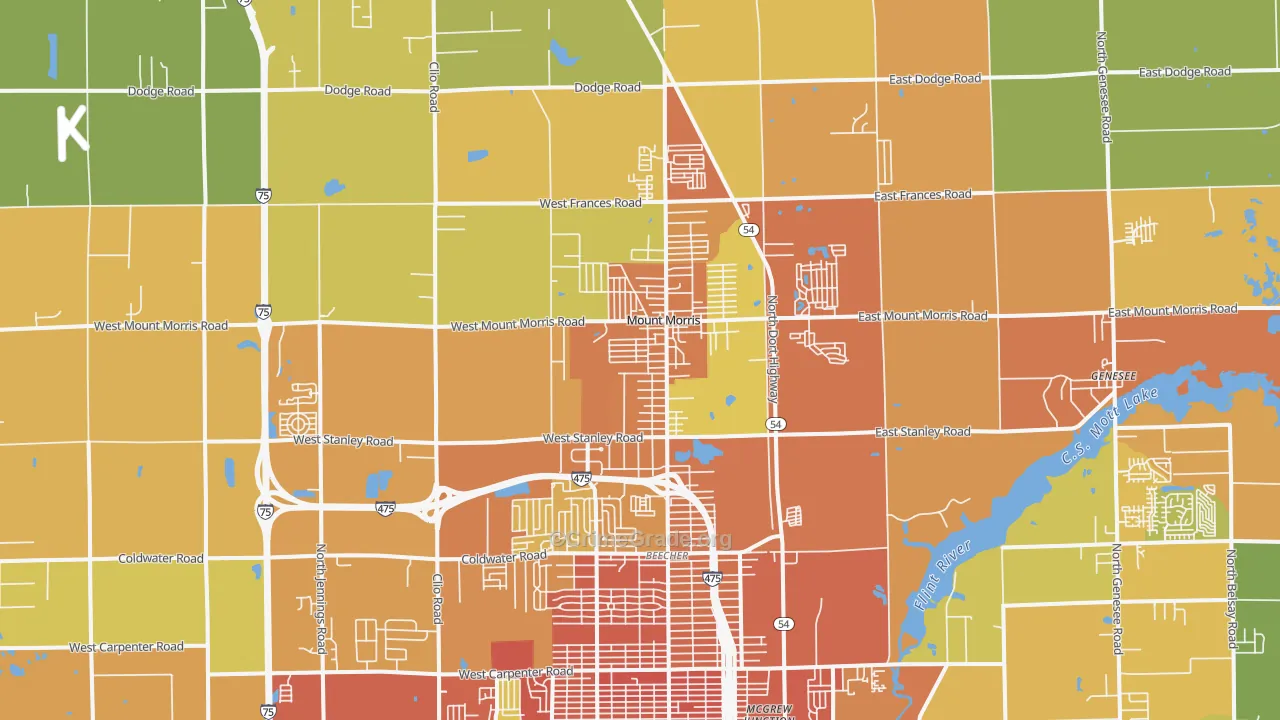 Mount Morris, MI Map of Robbery Rates