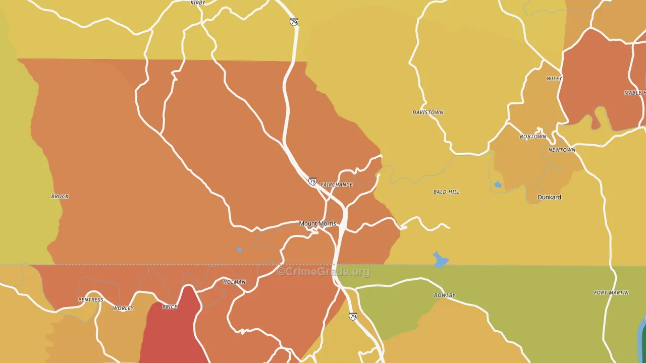 Mount Morris, PA Map of Robbery Rates