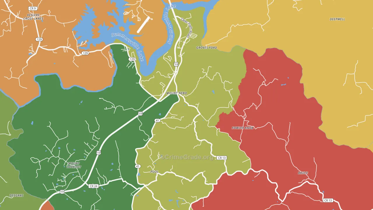 Mount Nebo, WV Map of Robbery Rates