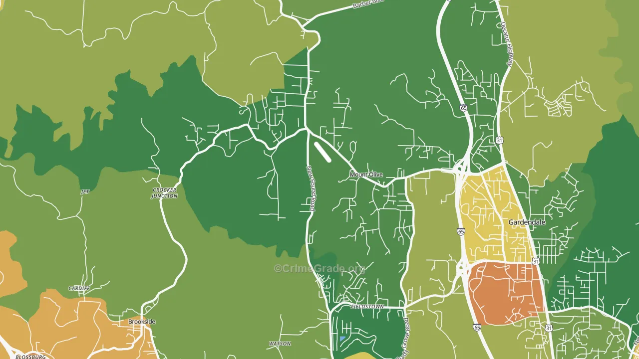 Mount Olive, AL Map of Robbery Rates