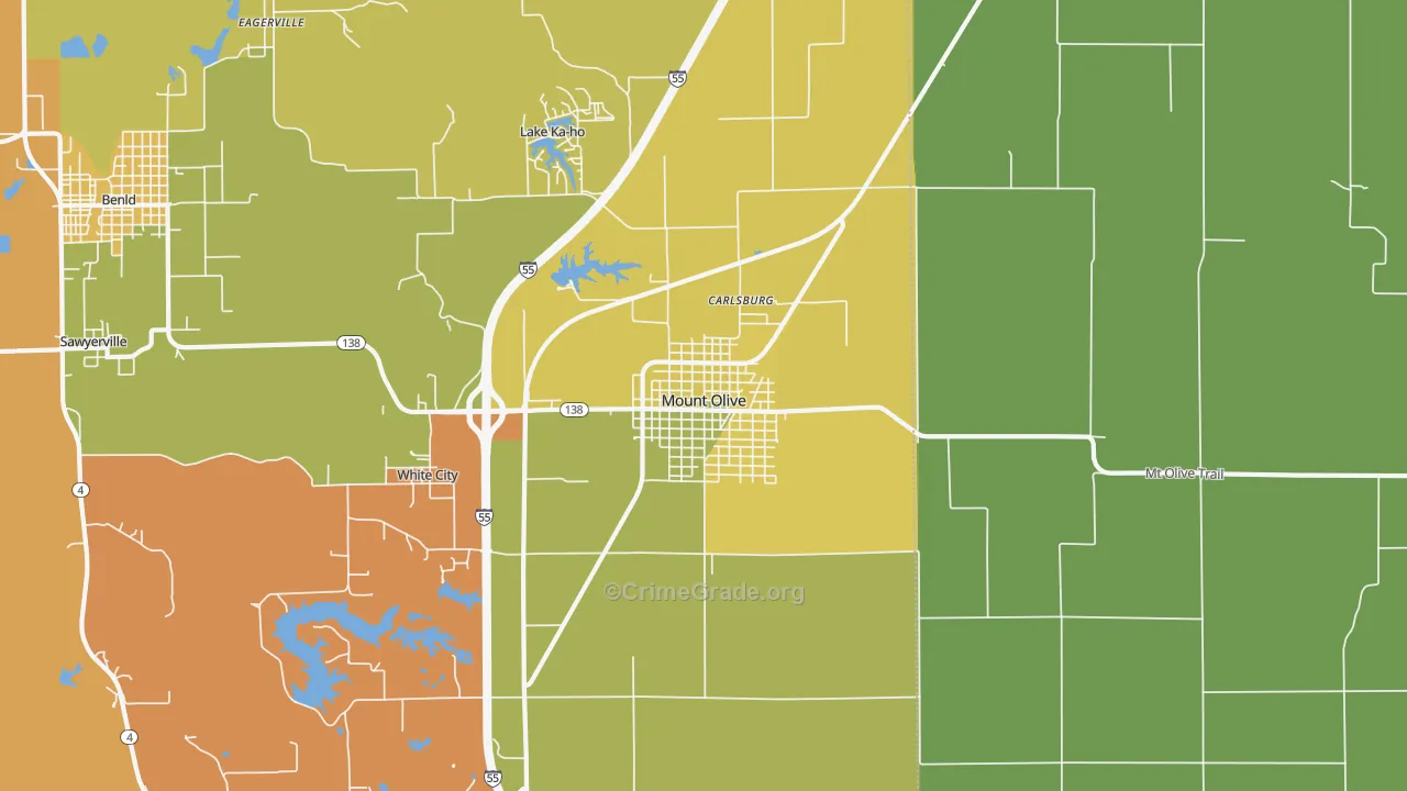 Mount Olive, IL Map of Robbery Rates