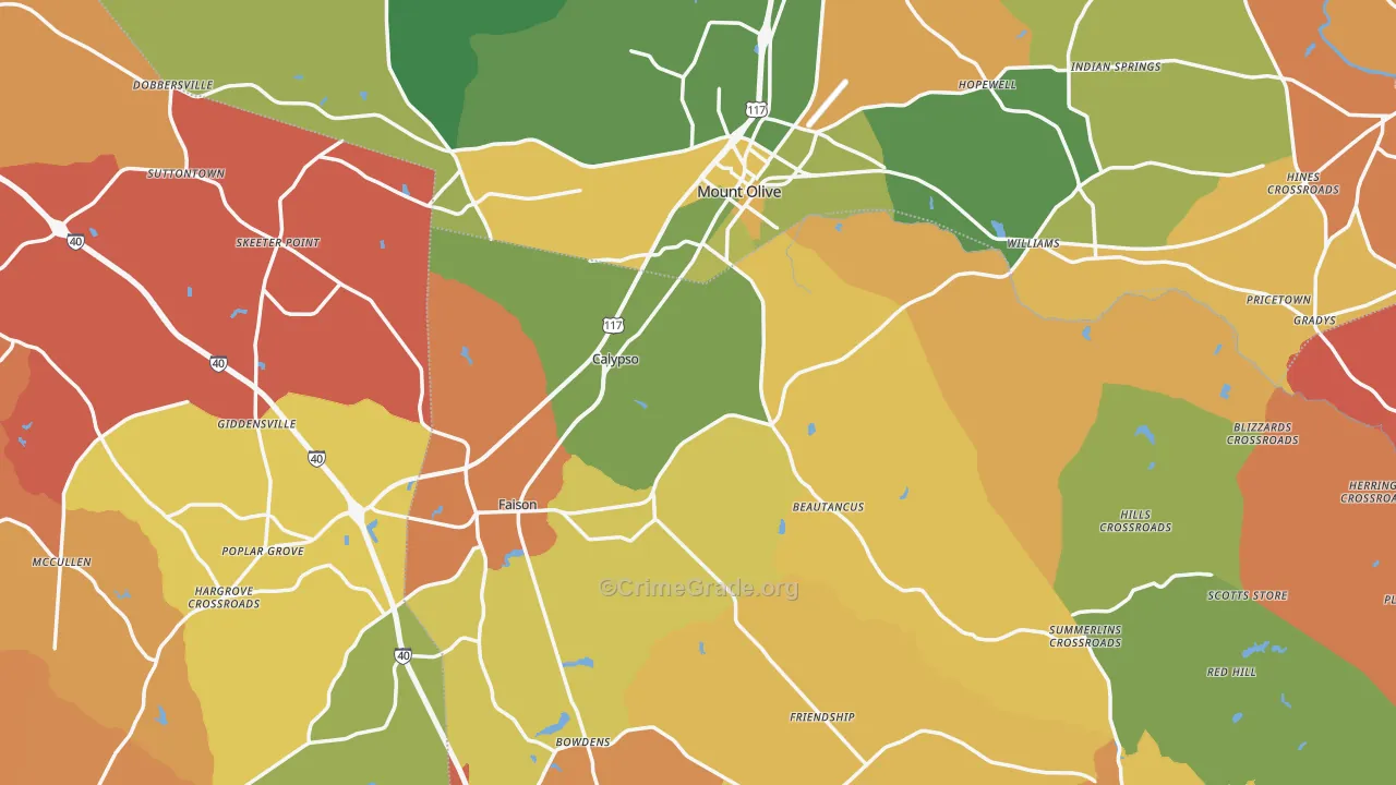 Mount Olive, NC Map of Robbery Rates
