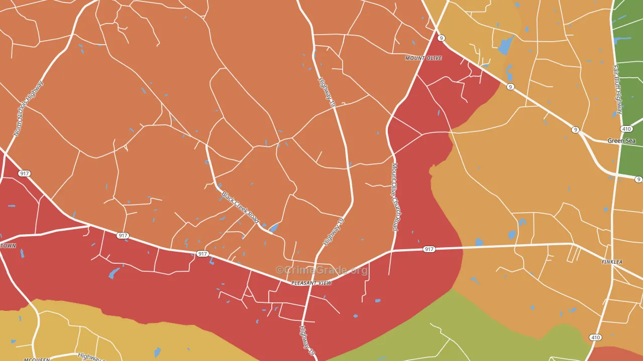 Mount Olive, SC Map of Robbery Rates