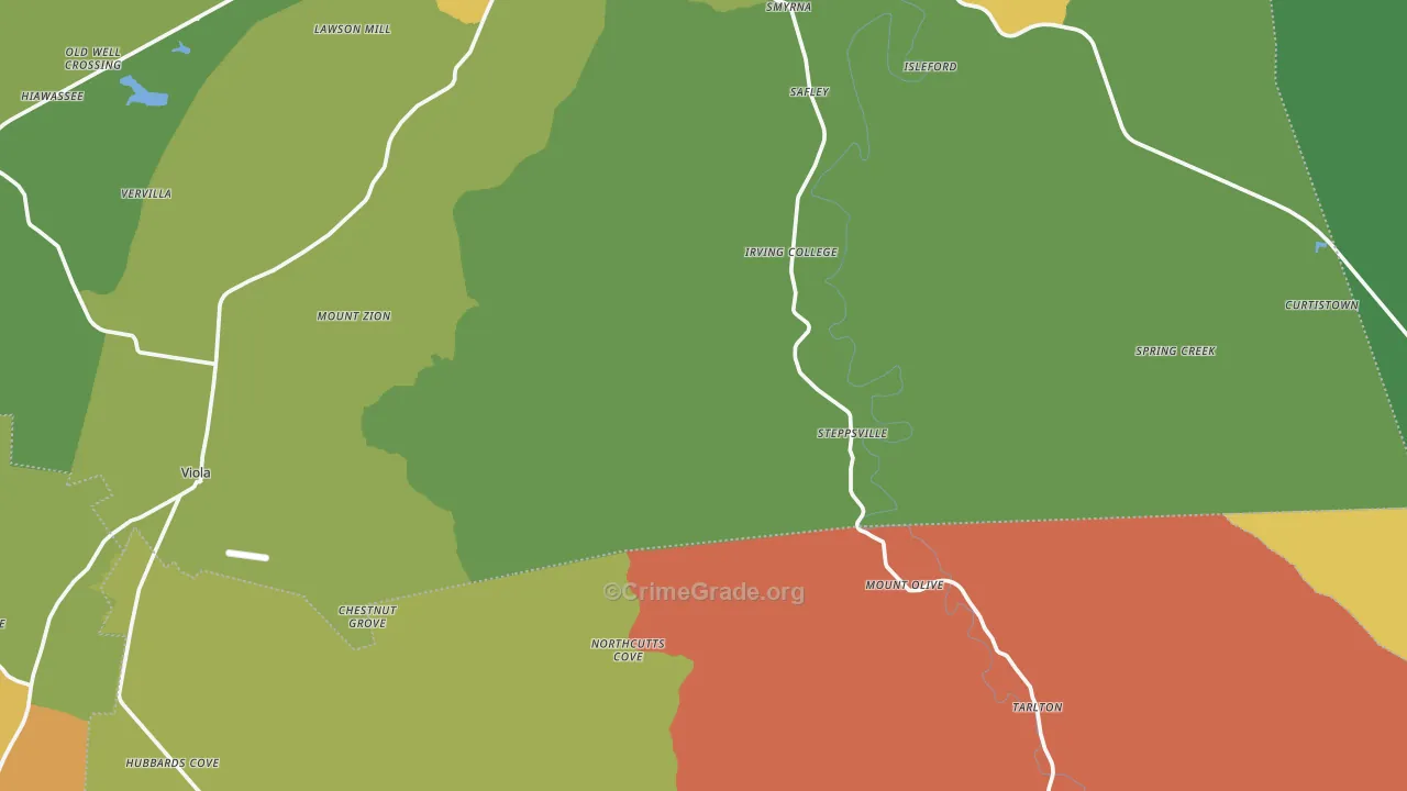 Mount Olive, TN Map of Robbery Rates