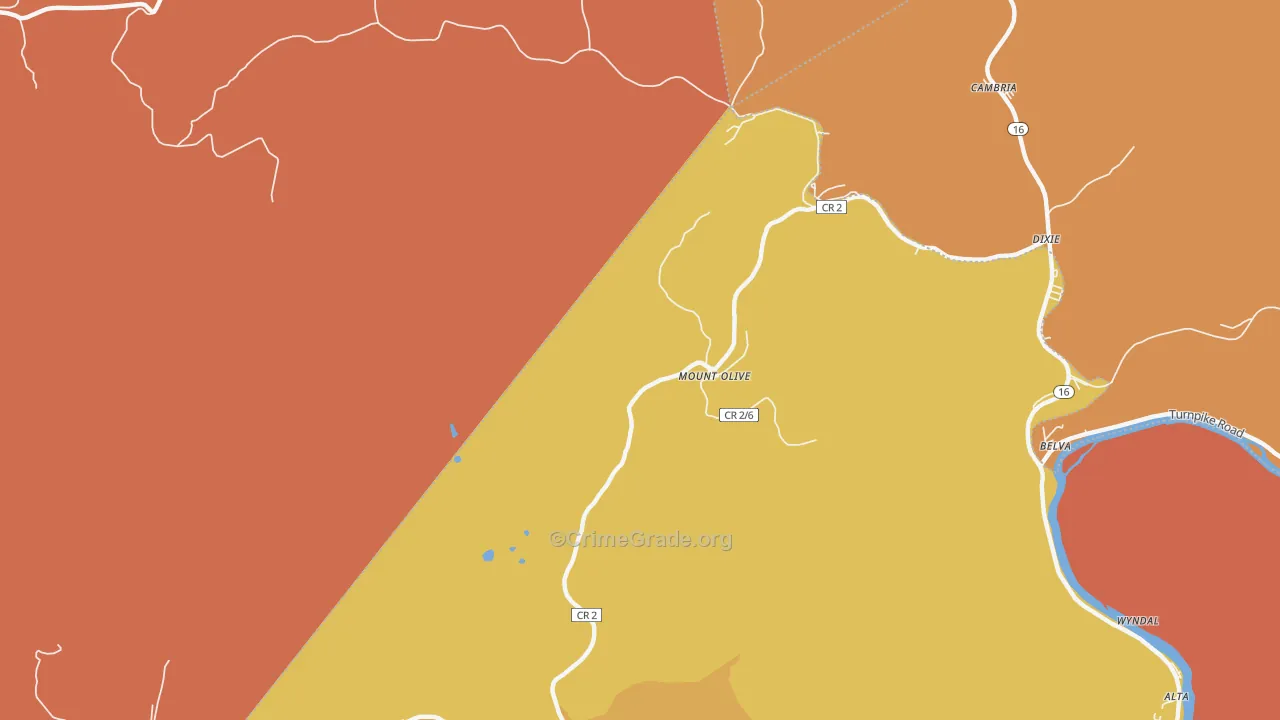 Mount Olive, WV Map of Robbery Rates