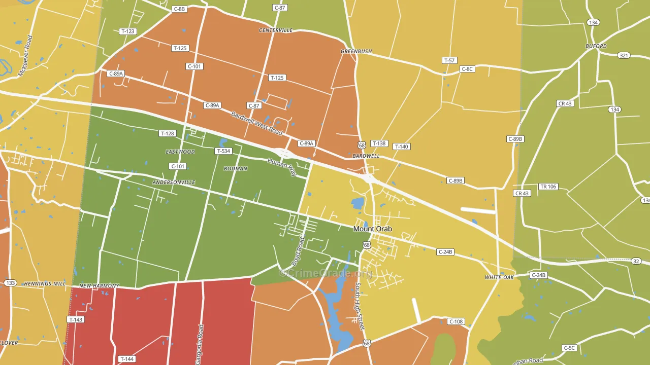 Mount Orab, OH Map of Robbery Rates