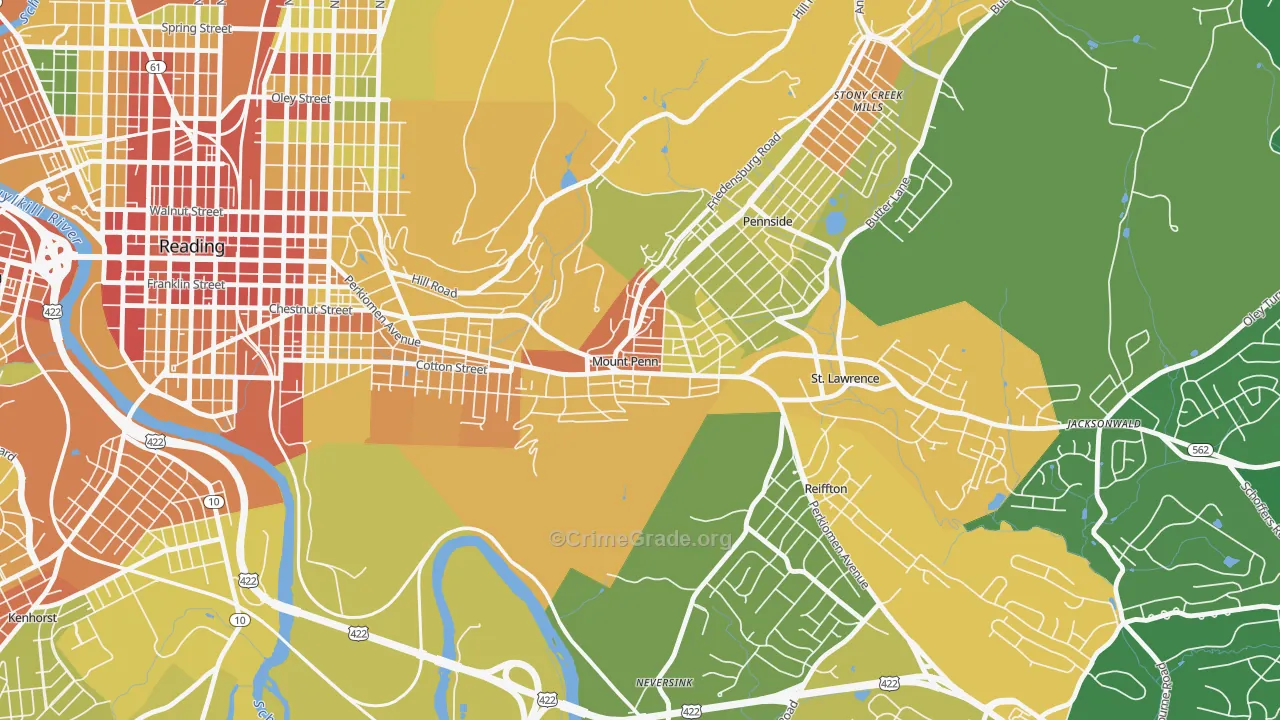 Mount Penn, PA Map of Robbery Rates