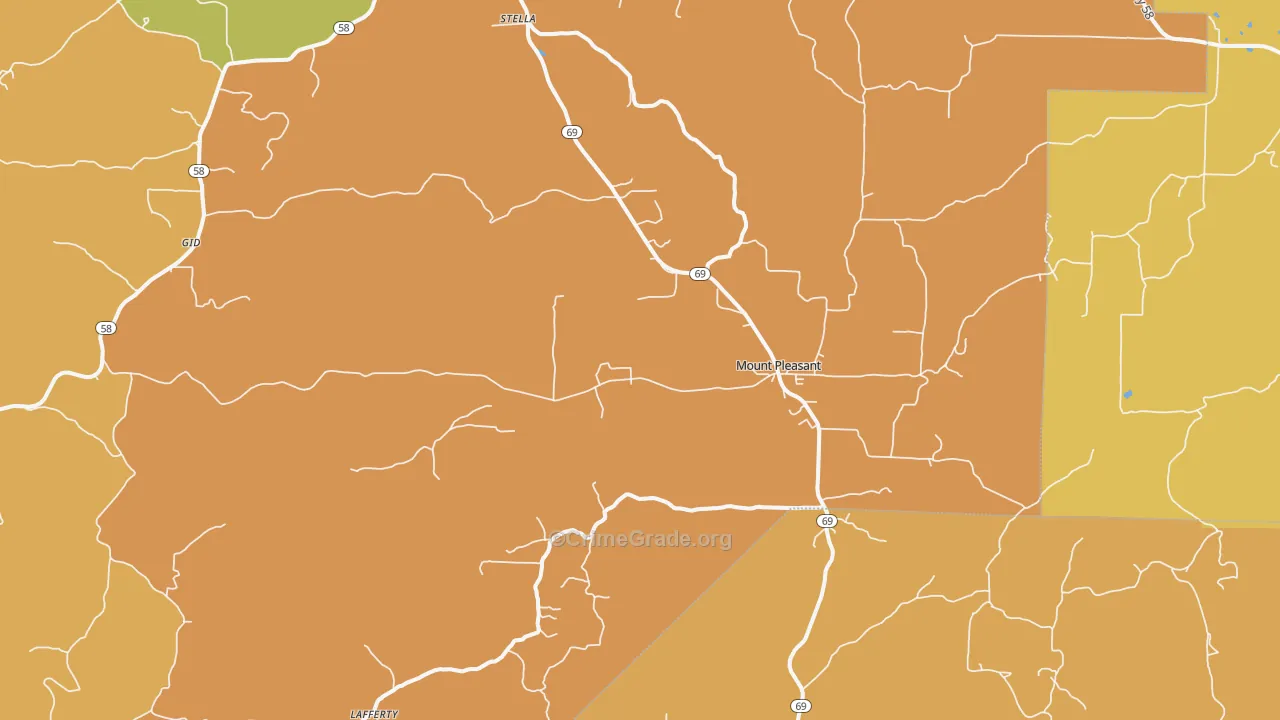 Mount Pleasant, AR Map of Robbery Rates