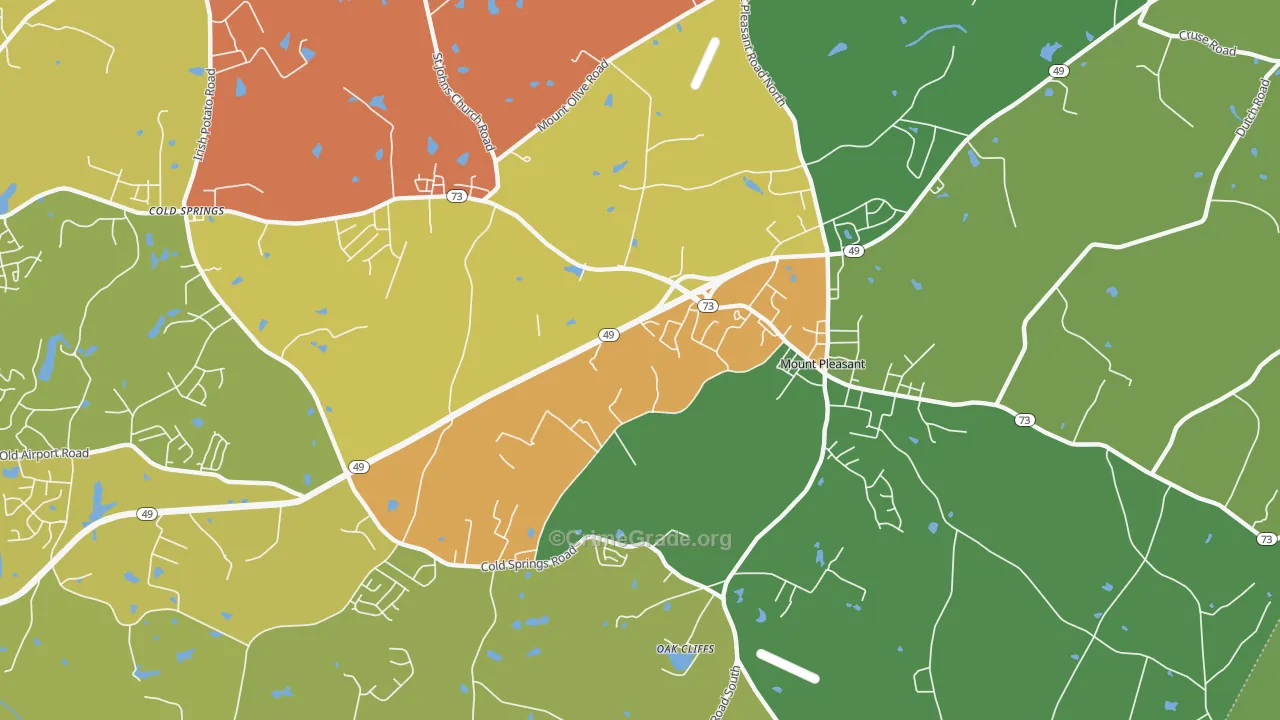 Mount Pleasant Area, Mount Pleasant, NC Map of Robbery Rates