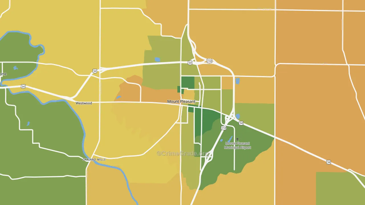 Mount Pleasant, IA Map of Robbery Rates