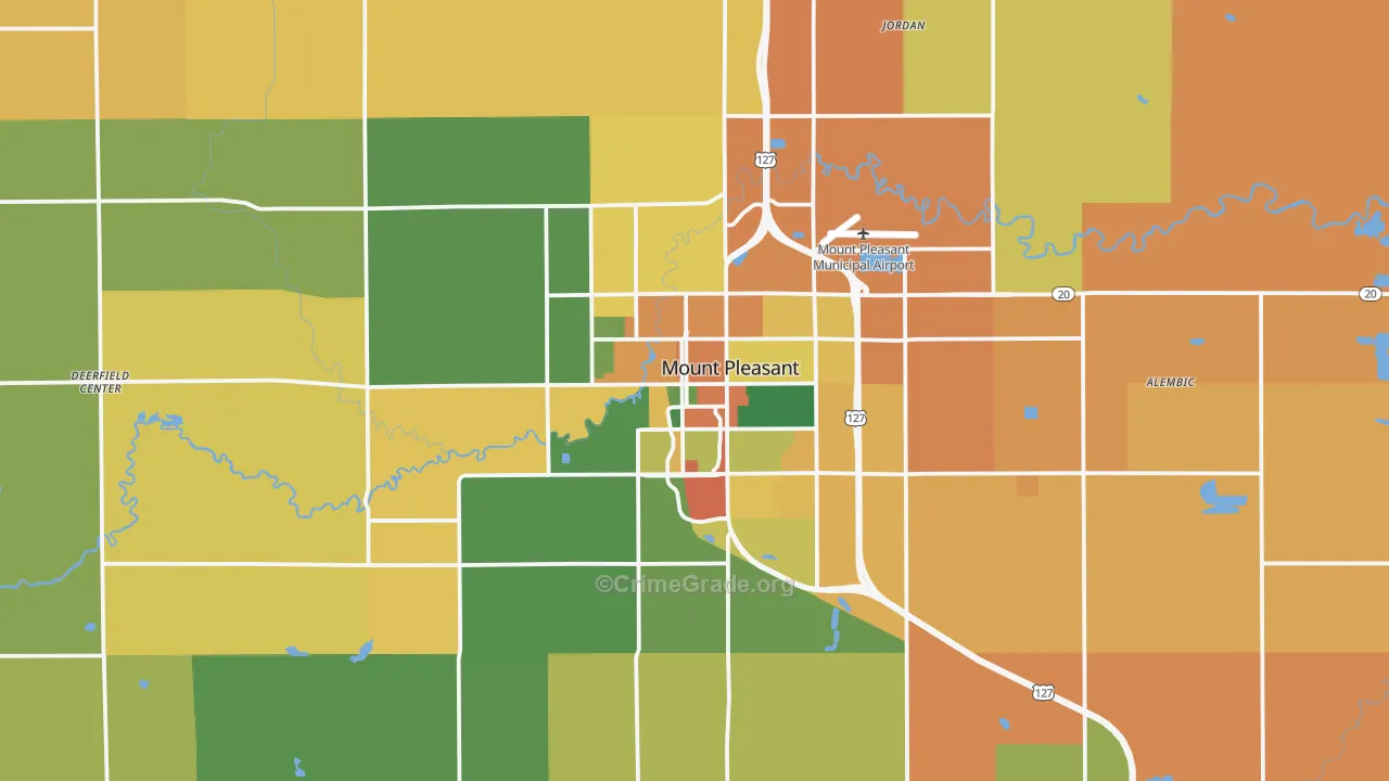 Mount Pleasant, MI Map of Robbery Rates
