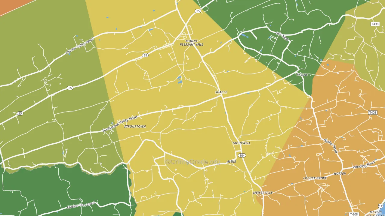 Mount Pleasant Mills, PA Map of Robbery Rates
