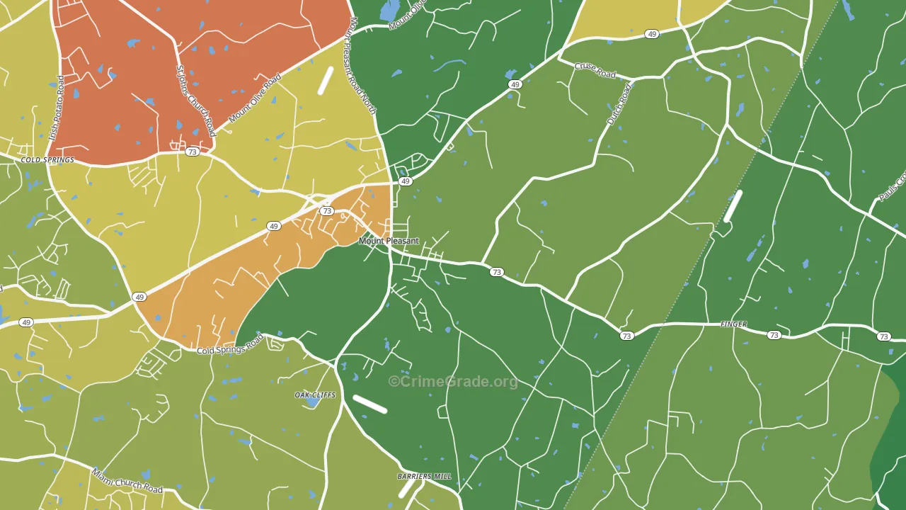 Mount Pleasant, NC Map of Robbery Rates