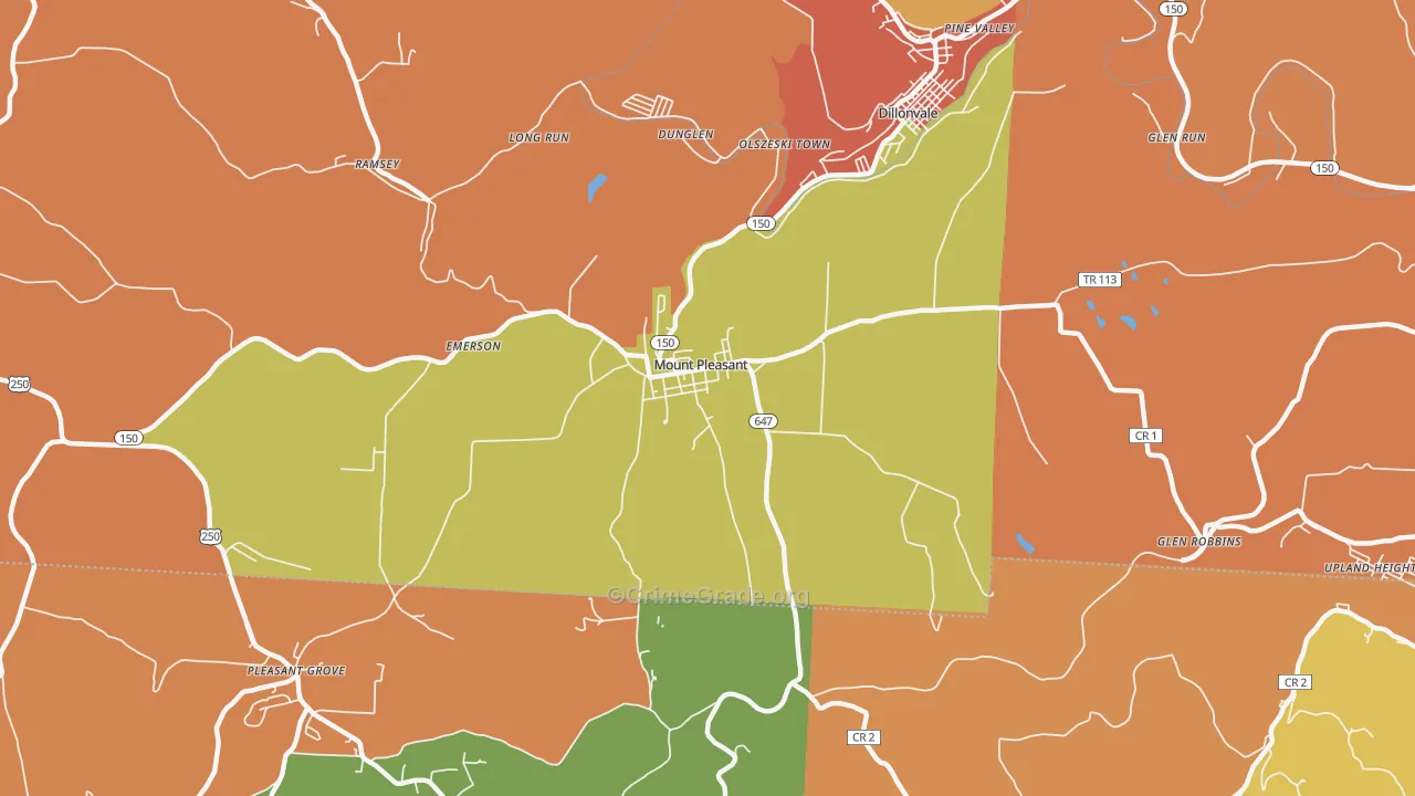 Mount Pleasant, OH Map of Robbery Rates