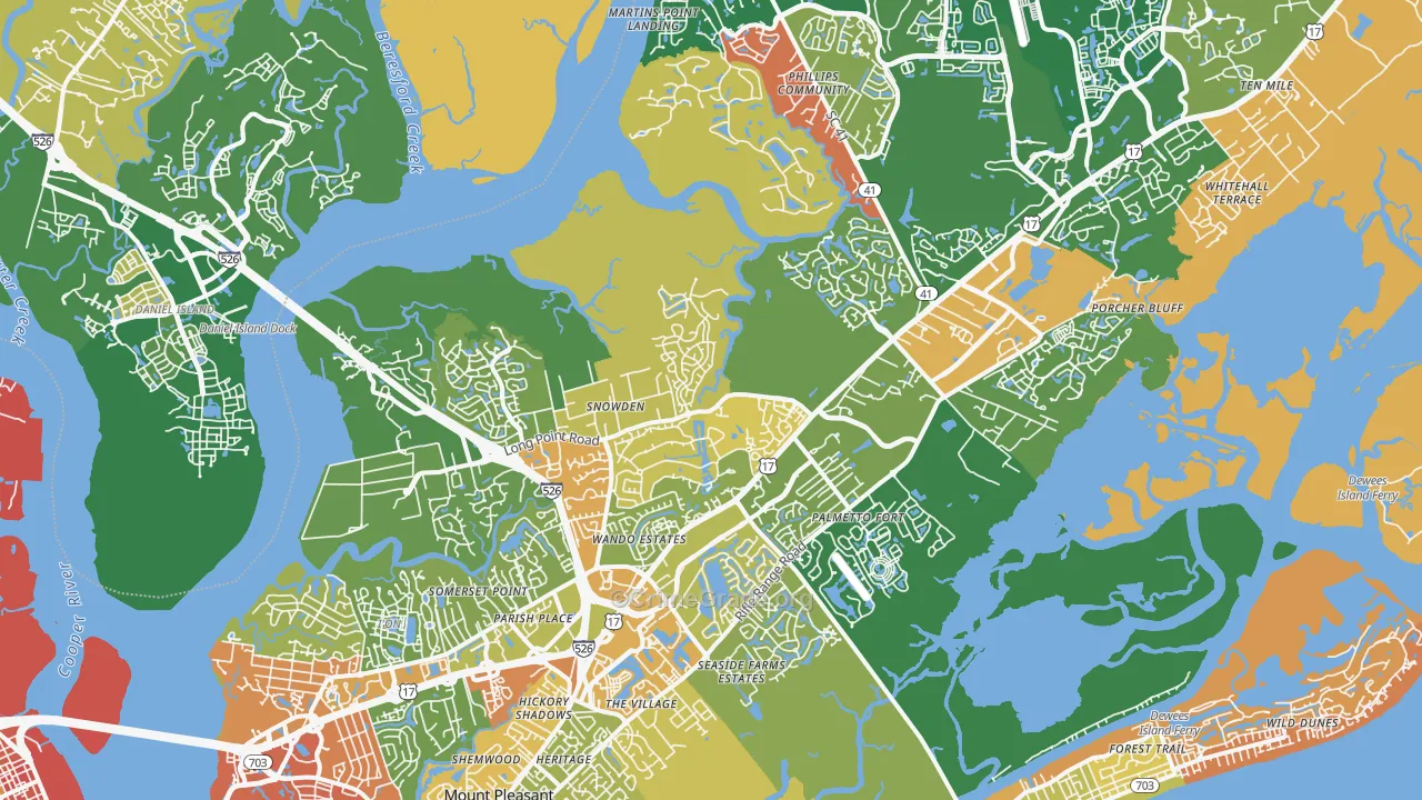 Mount Pleasant, SC Map of Robbery Rates
