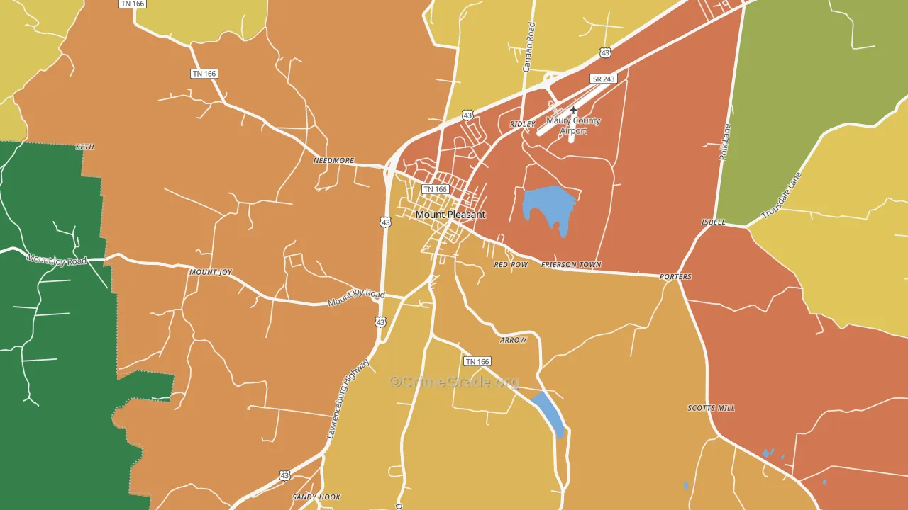 Mount Pleasant, TN Map of Robbery Rates