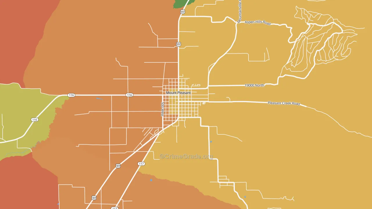 Mount Pleasant, UT Map of Robbery Rates