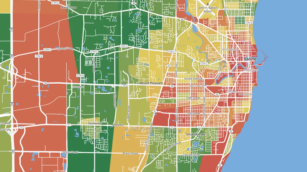 Mount Pleasant, WI Map of Robbery Rates