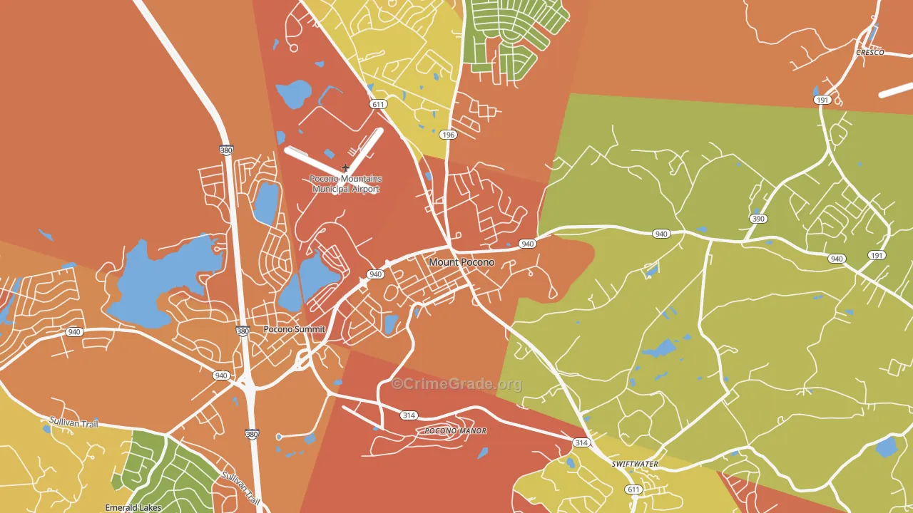 Mount Pocono, PA Map of Robbery Rates
