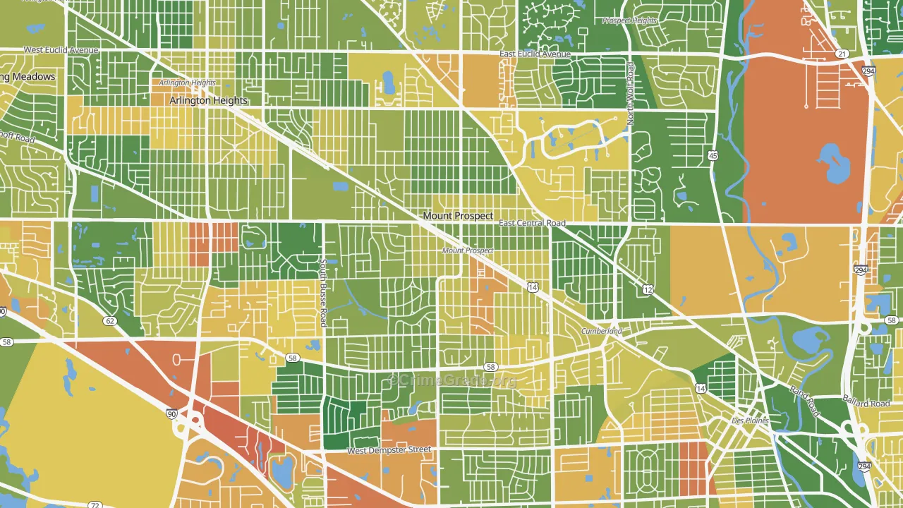 Mount Prospect, IL Map of Robbery Rates